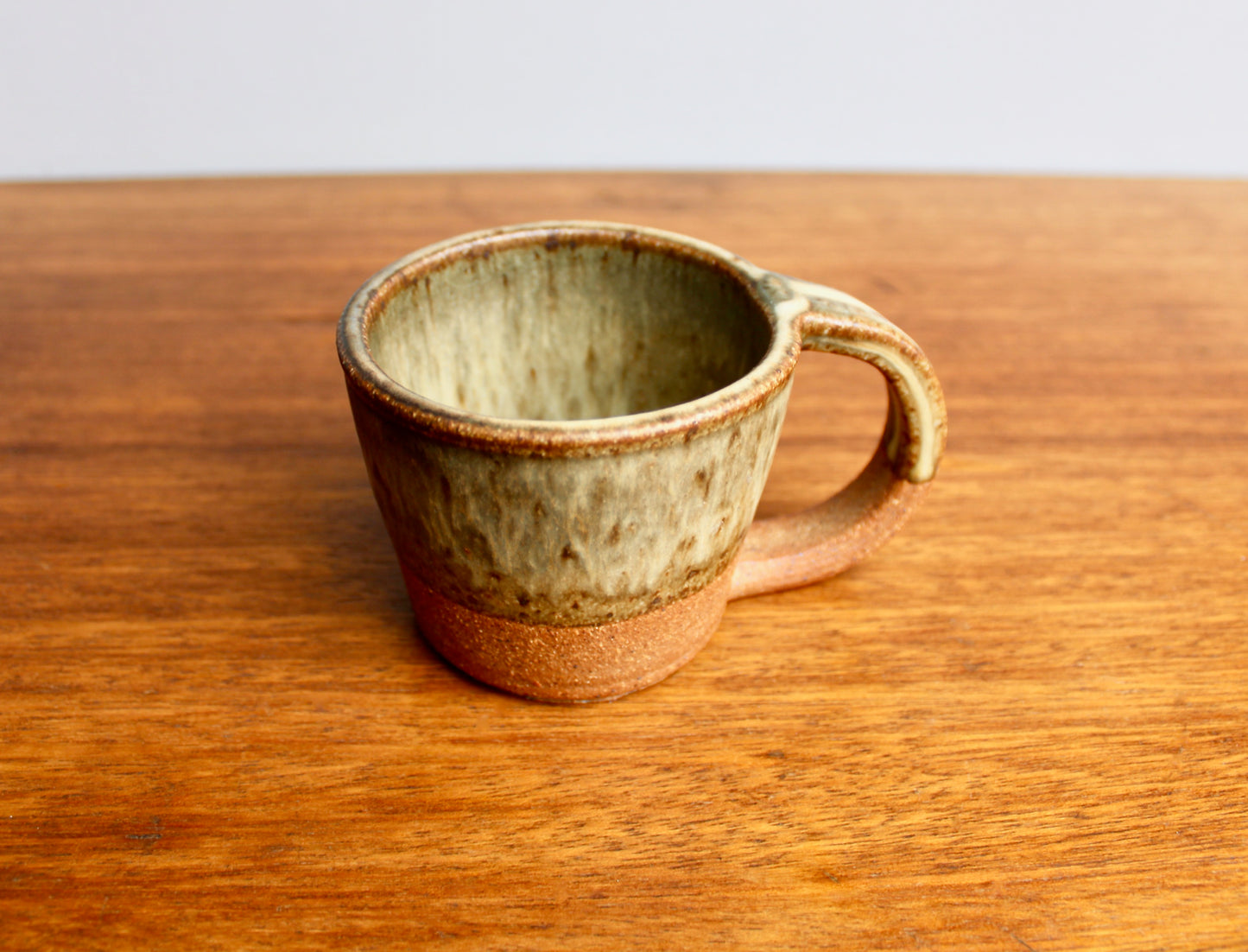 Olive Green & Ochre Glazed Stoneware Mug - Cactus Hand Mark - Handcrafted Minimalist Studio Pottery Mug