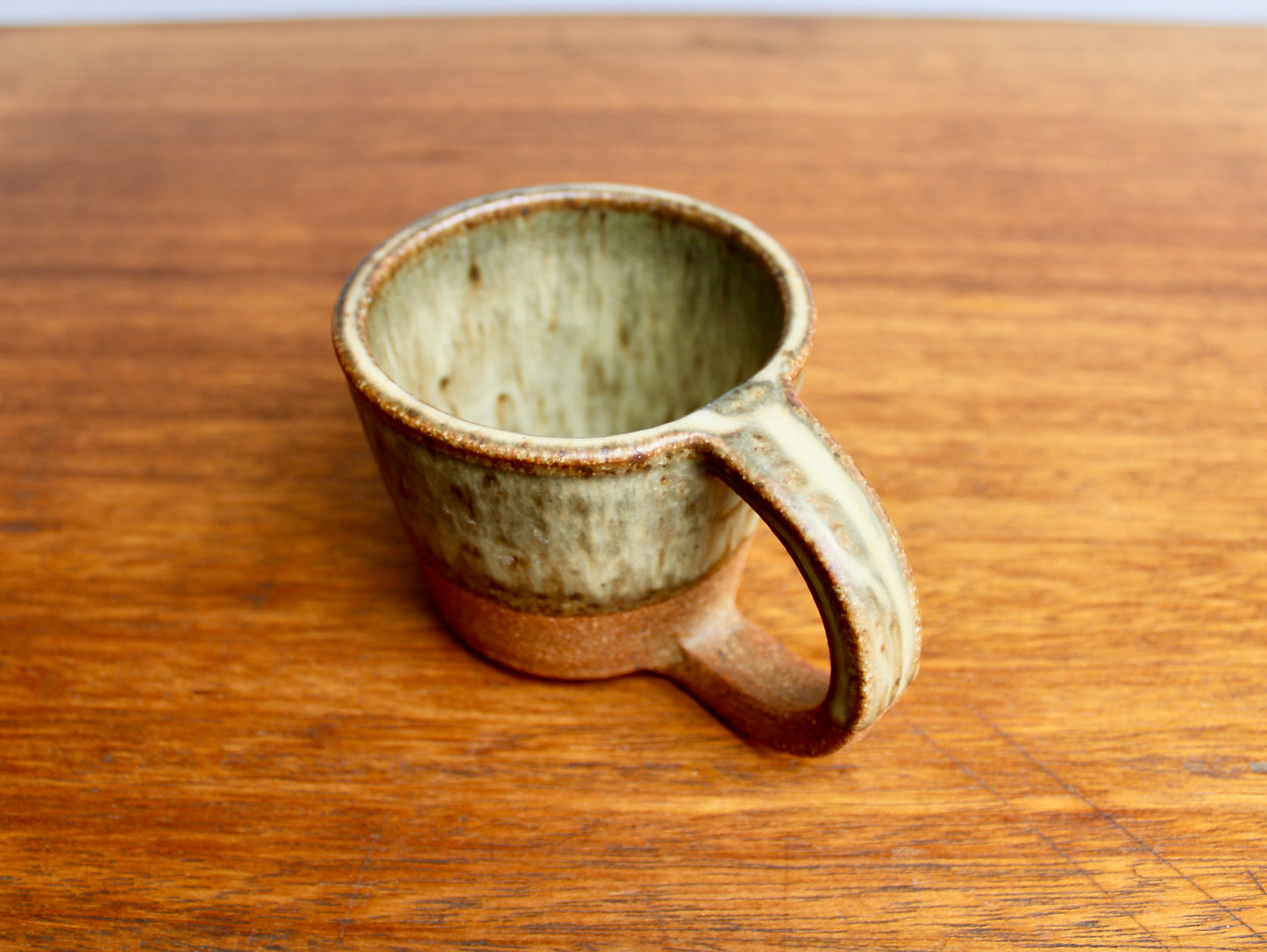 Olive Green & Ochre Glazed Stoneware Mug - Cactus Hand Mark - Handcrafted Minimalist Studio Pottery Mug