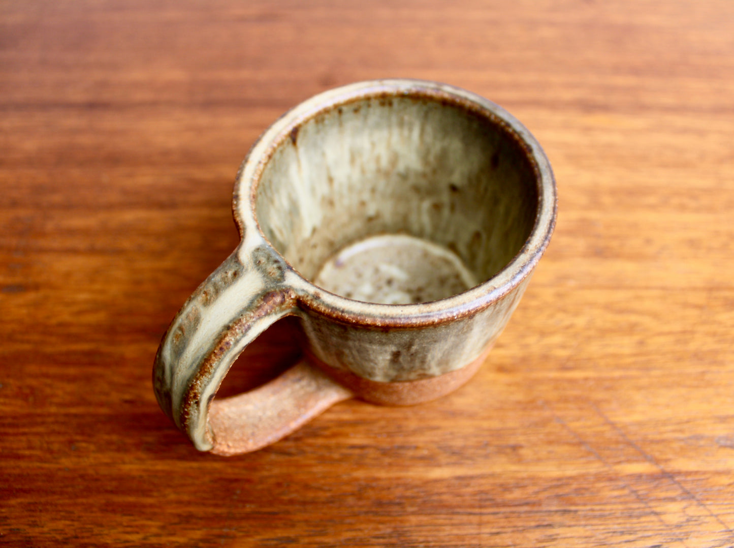 Olive Green & Ochre Glazed Stoneware Mug - Cactus Hand Mark - Handcrafted Minimalist Studio Pottery Mug
