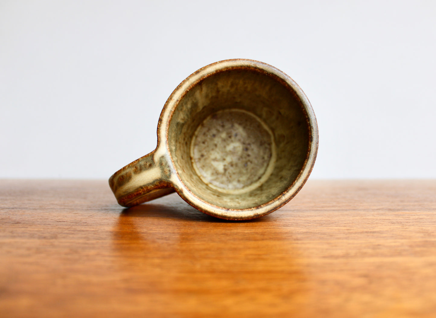 Olive Green & Ochre Glazed Stoneware Mug - Cactus Hand Mark - Handcrafted Minimalist Studio Pottery Mug