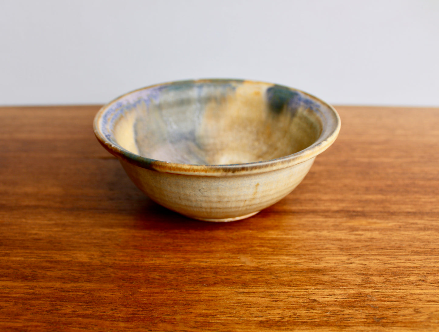 2013 Matte Shino Glazed Bowl w/ Purple Green & Blue Mottled Tones - Perfect for Cereal & Ramen - Handcrafted Ironware Studio Pottery - Has Flea Bites
