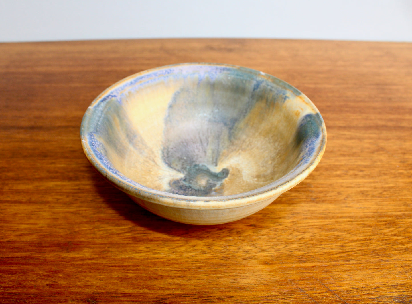 2013 Matte Shino Glazed Bowl w/ Purple Green & Blue Mottled Tones - Perfect for Cereal & Ramen - Handcrafted Ironware Studio Pottery - Has Flea Bites