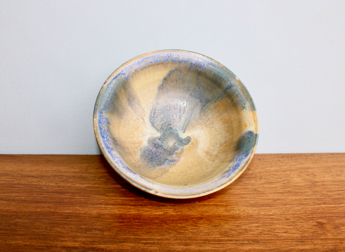 2013 Matte Shino Glazed Bowl w/ Purple Green & Blue Mottled Tones - Perfect for Cereal & Ramen - Handcrafted Ironware Studio Pottery - Has Flea Bites