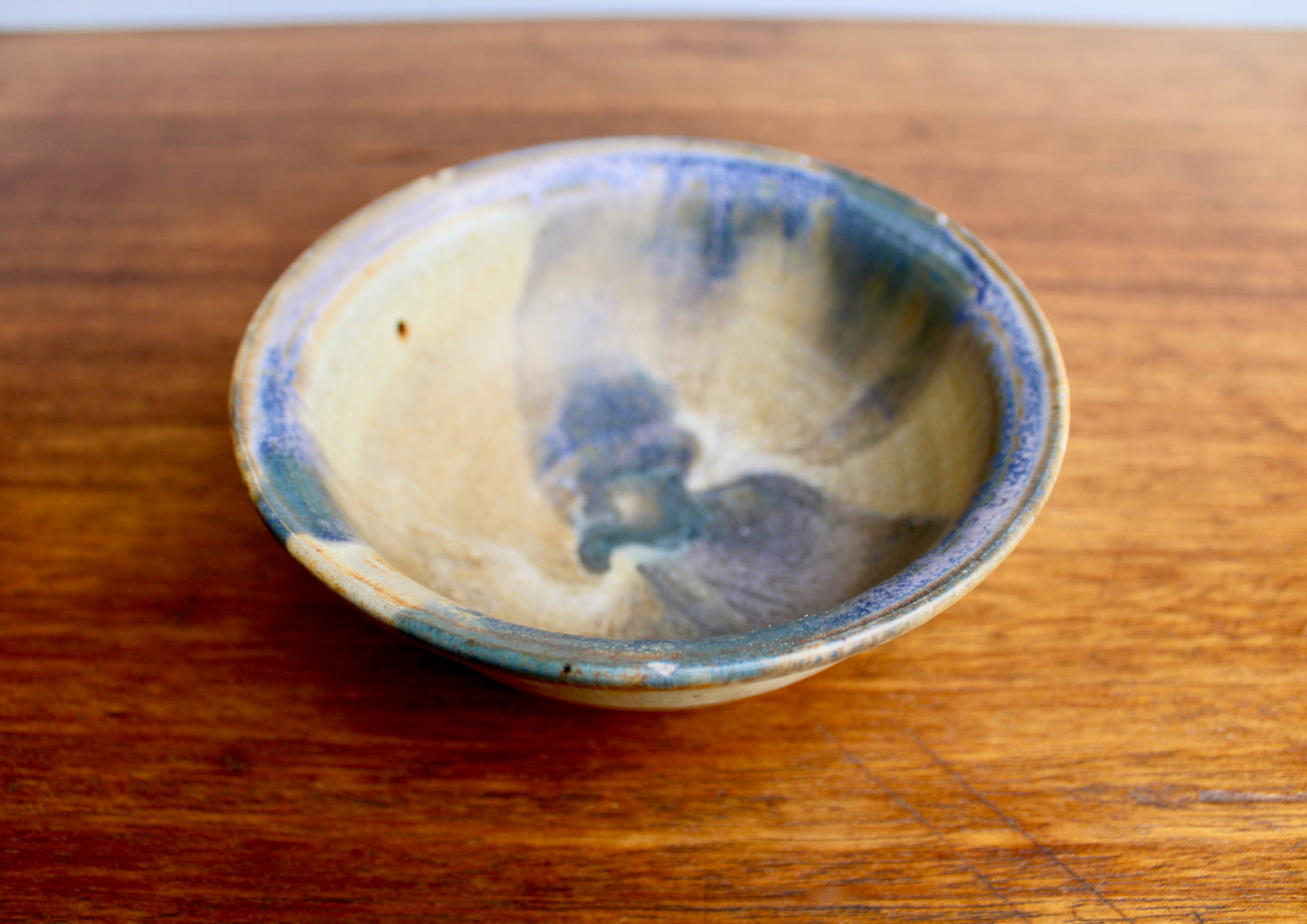 2013 Matte Shino Glazed Bowl w/ Purple Green & Blue Mottled Tones - Perfect for Cereal & Ramen - Handcrafted Ironware Studio Pottery - Has Flea Bites