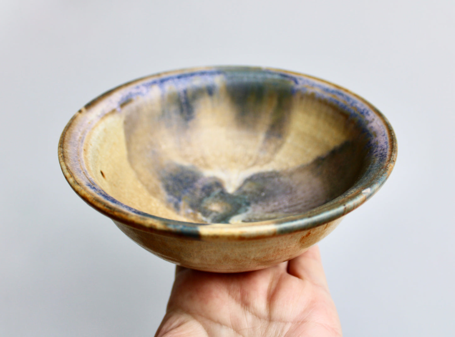2013 Matte Shino Glazed Bowl w/ Purple Green & Blue Mottled Tones - Perfect for Cereal & Ramen - Handcrafted Ironware Studio Pottery - Has Flea Bites