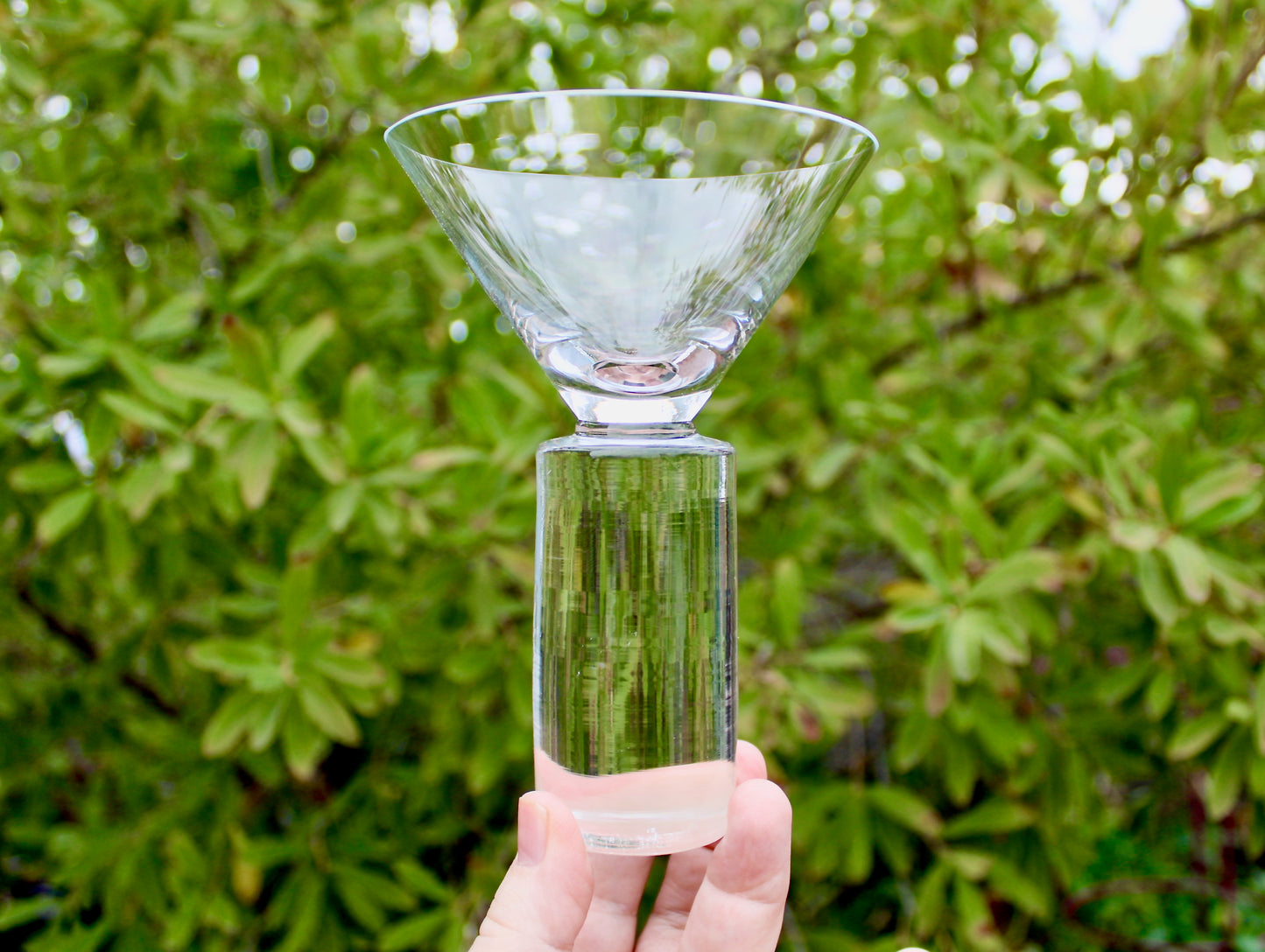 SOLD: Pair of Colonnade Martini Glasses by Sasaki Japan - Modern Crystal Barware - New Vintage 1990s Japanese Glass Design - Vintage Modern Stoneware Japan