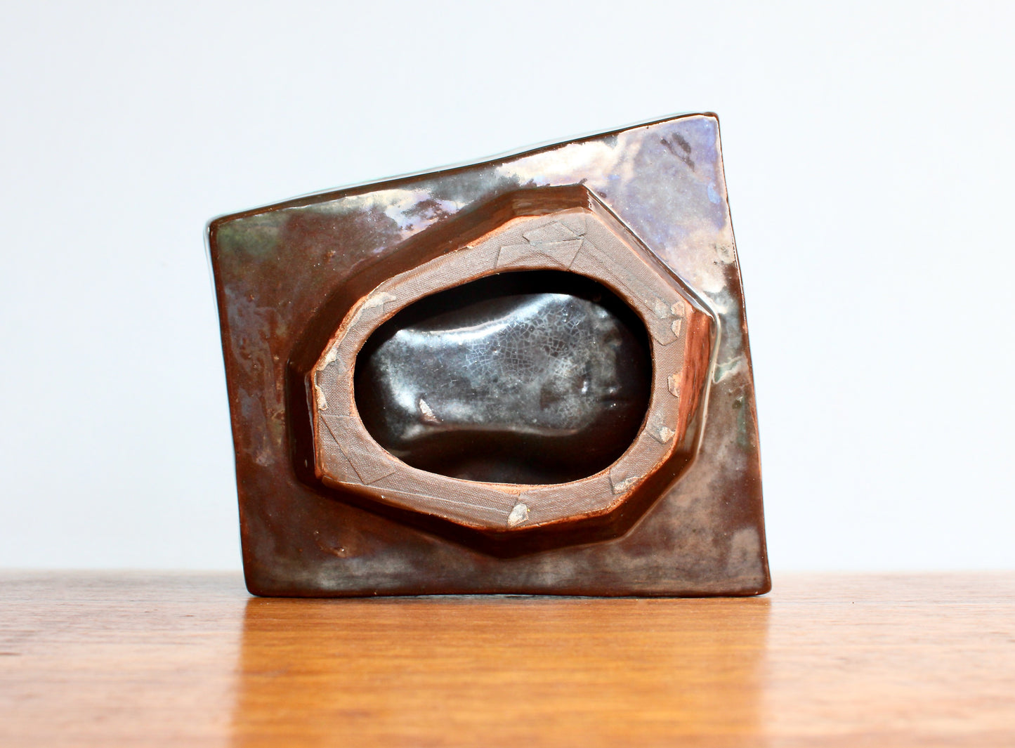 MCM California Pottery Atomic Ashtray in MCM Evangeline Style Drip-glaze - Gorgeous Geometric Shape - Rich Fat-Lava Glaze & Aqua Glass-Frit Interior Base