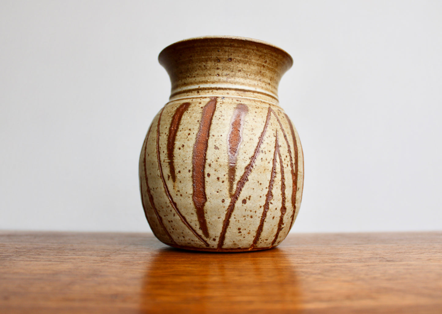 Large Vintage 6" Stoneware Vase in Wax Resist Shino Glaze - Handcrafted Wheel Thrown Stoneware Studio Pottery