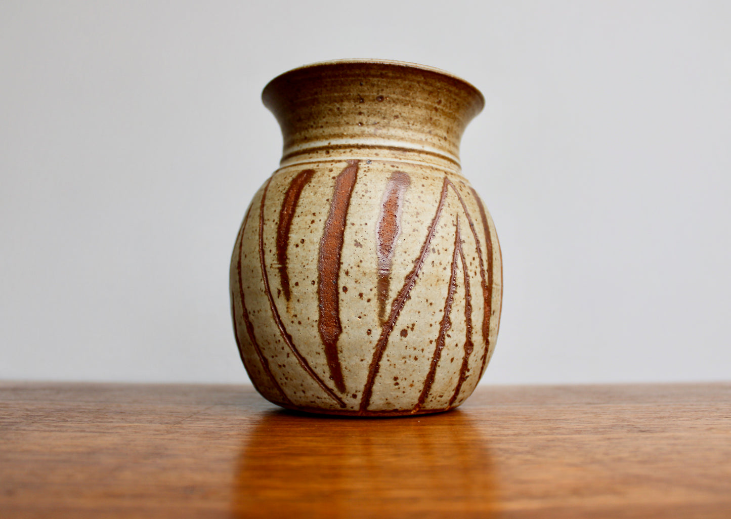 Large Vintage 6" Stoneware Vase in Wax Resist Shino Glaze - Handcrafted Wheel Thrown Stoneware Studio Pottery