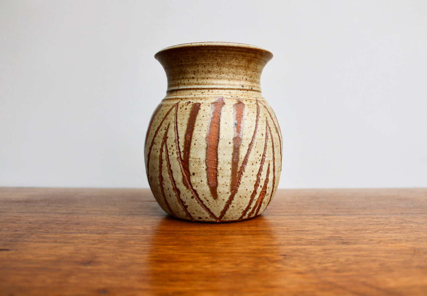 Large Vintage 6" Stoneware Vase in Wax Resist Shino Glaze - Handcrafted Wheel Thrown Stoneware Studio Pottery