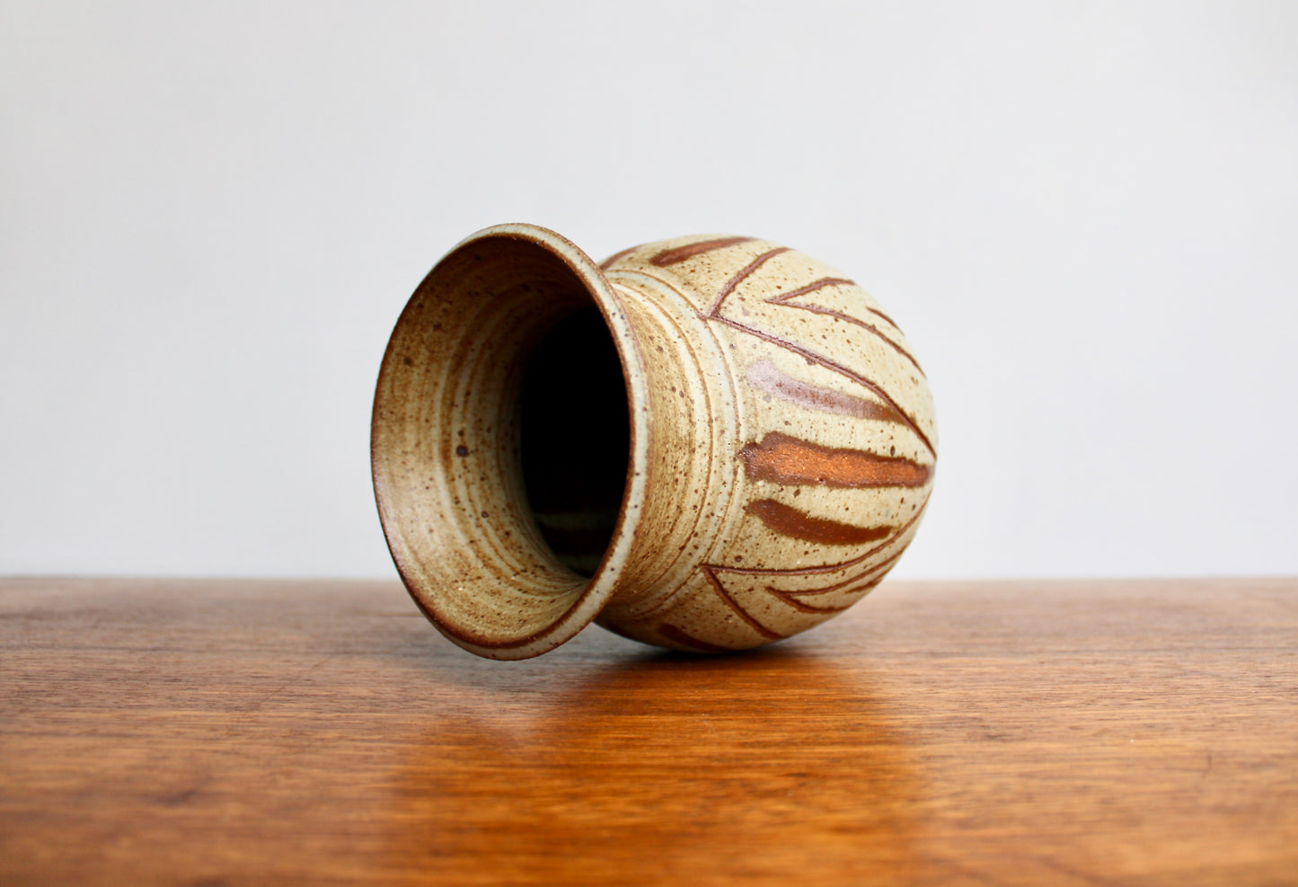 Large Vintage 6" Stoneware Vase in Wax Resist Shino Glaze - Handcrafted Wheel Thrown Stoneware Studio Pottery