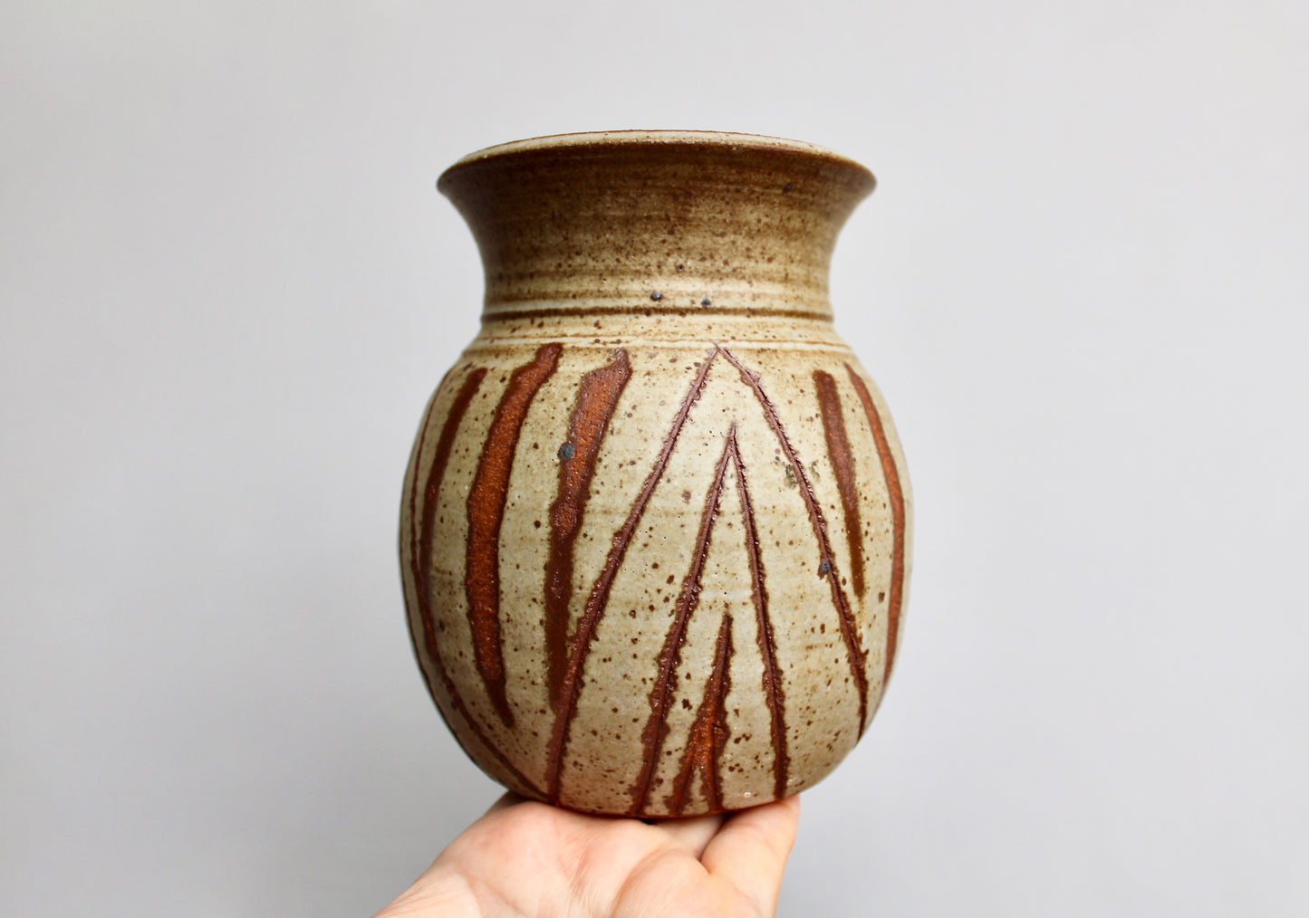 Large Vintage 6" Stoneware Vase in Wax Resist Shino Glaze - Handcrafted Wheel Thrown Stoneware Studio Pottery