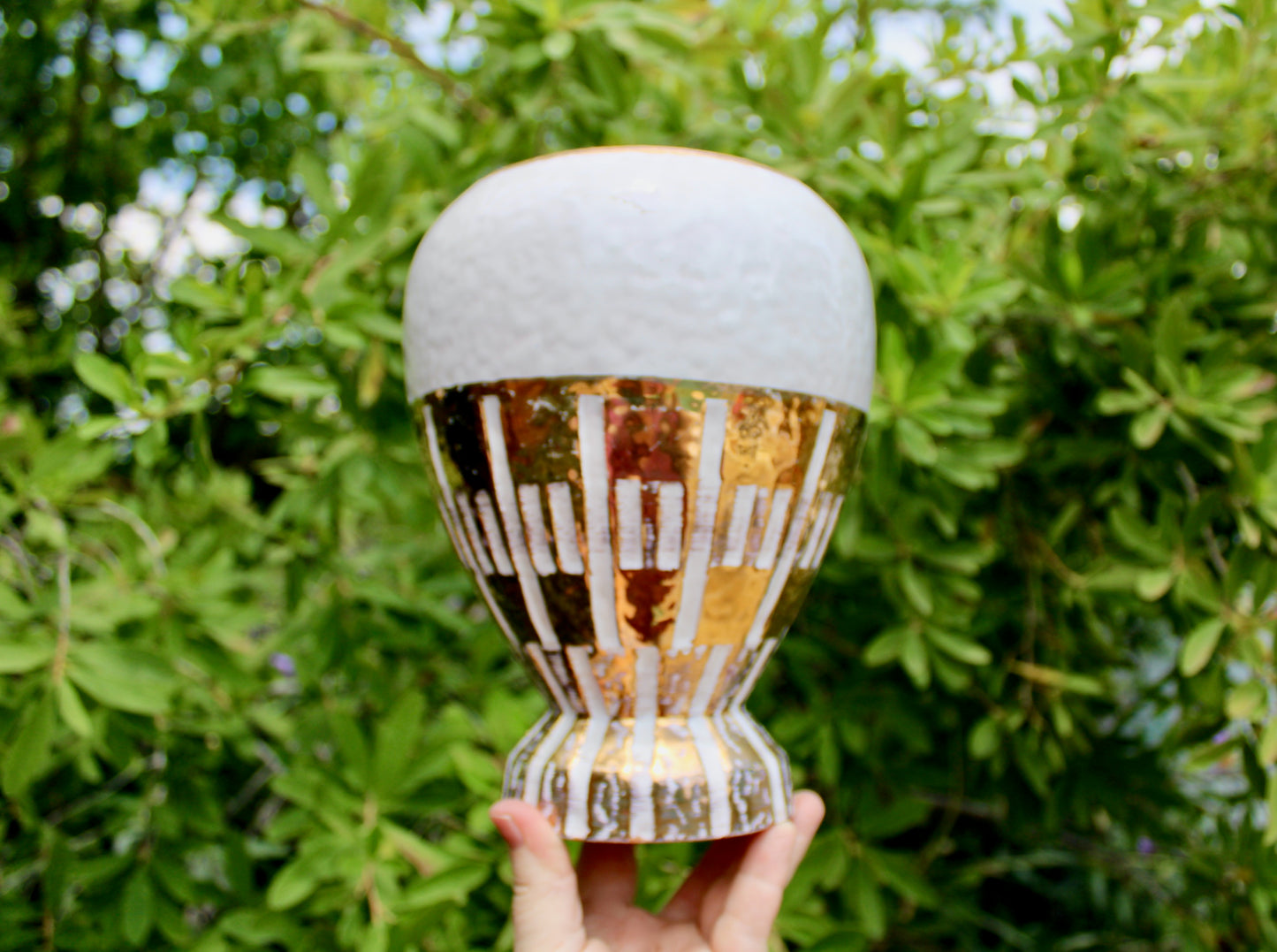 Bitossi Gold on White Large Balloon-Shaped Ceramic Form - Vintage Modern Mid 20th Century Italy