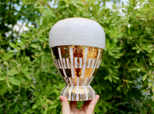 Bitossi Gold on White Large Balloon-Shaped Ceramic Form - Vintage Modern Mid 20th Century Italy