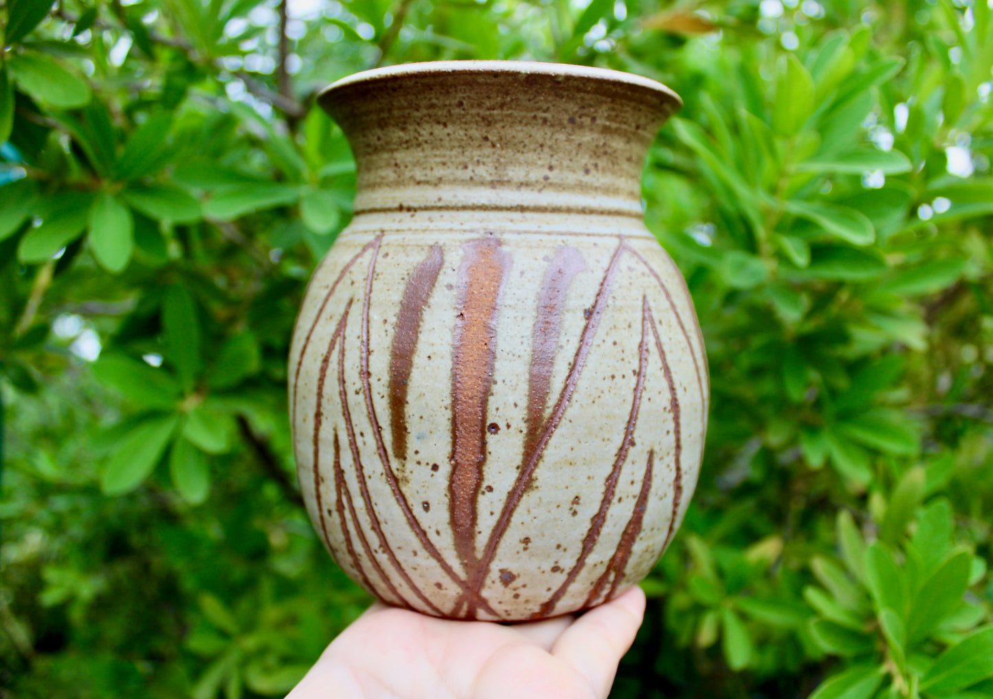 Large Vintage 6" Stoneware Vase in Wax Resist Shino Glaze - Handcrafted Wheel Thrown Stoneware Studio Pottery