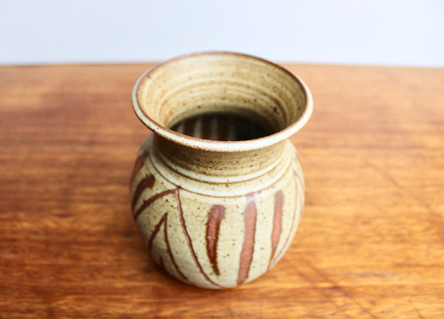 Large Vintage 6" Stoneware Vase in Wax Resist Shino Glaze - Handcrafted Wheel Thrown Stoneware Studio Pottery