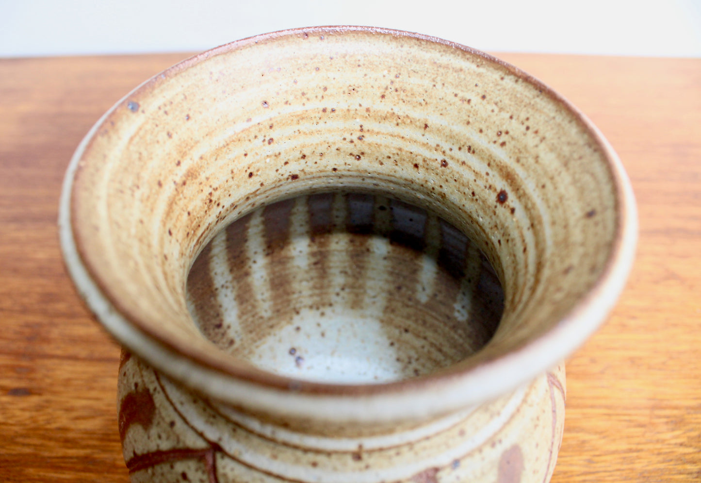 Large Vintage 6" Stoneware Vase in Wax Resist Shino Glaze - Handcrafted Wheel Thrown Stoneware Studio Pottery