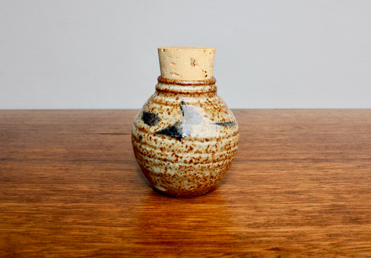 Shino Glazed Apothecary Jar, Smallish 100ml Capacity, Classic Loose Indigo Brushwork Decoration, Handcrafted Studio Pottery