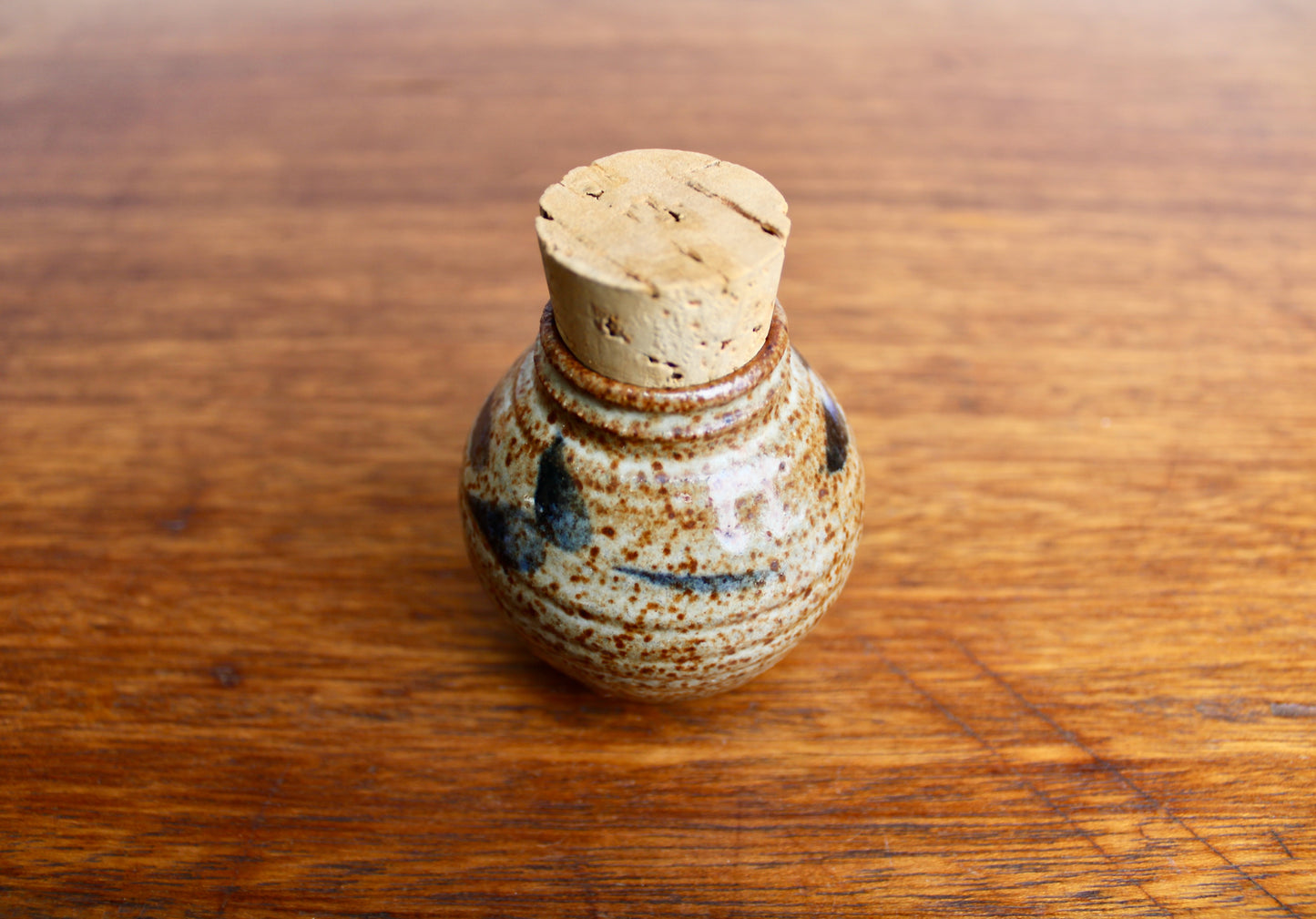 Shino Glazed Apothecary Jar, Smallish 100ml Capacity, Classic Loose Indigo Brushwork Decoration, Handcrafted Studio Pottery