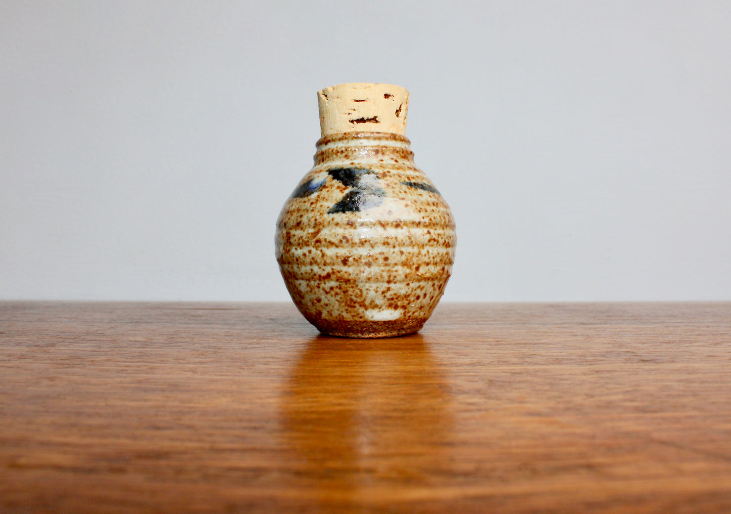 Shino Glazed Apothecary Jar, Smallish 100ml Capacity, Classic Loose Indigo Brushwork Decoration, Handcrafted Studio Pottery