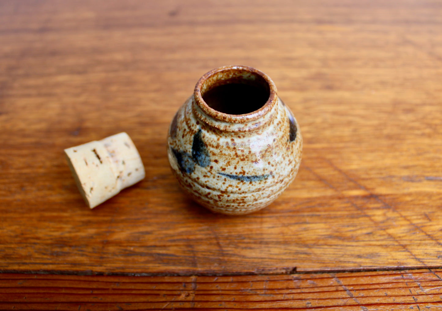 Shino Glazed Apothecary Jar, Smallish 100ml Capacity, Classic Loose Indigo Brushwork Decoration, Handcrafted Studio Pottery