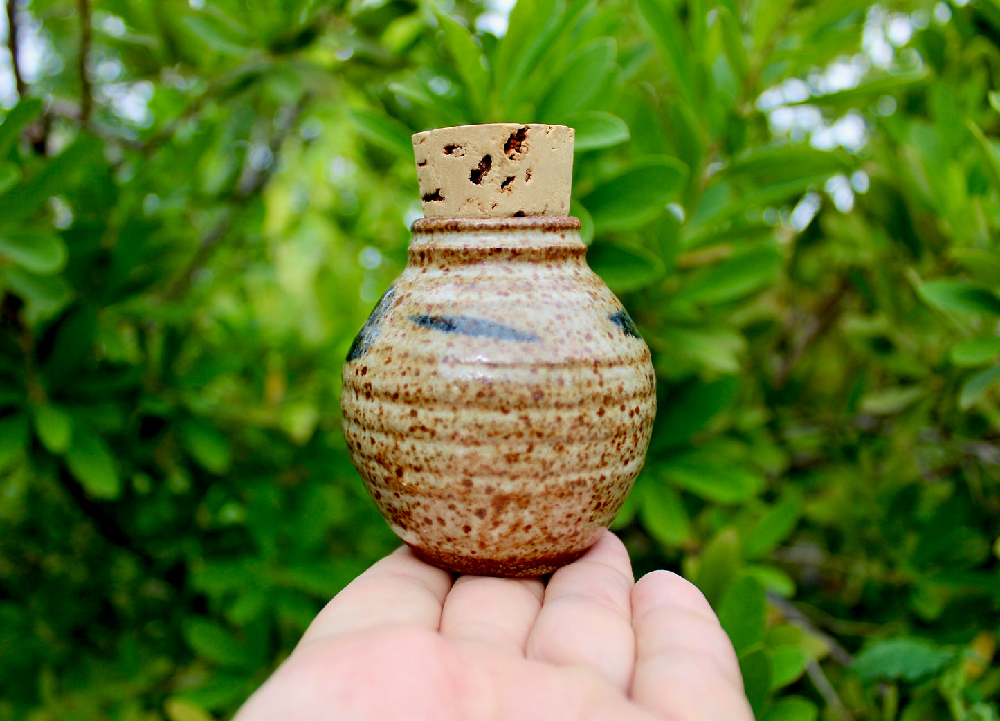 Shino Glazed Apothecary Jar, Smallish 100ml Capacity, Classic Loose Indigo Brushwork Decoration, Handcrafted Studio Pottery