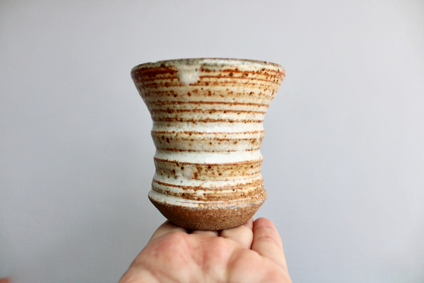 Pair of Star Pottery Shino Glazed Yunomi w/ Volcanic Rim & Green-Grey Interior - Vitrified Stoneware - Handcrafted Studio Pottery