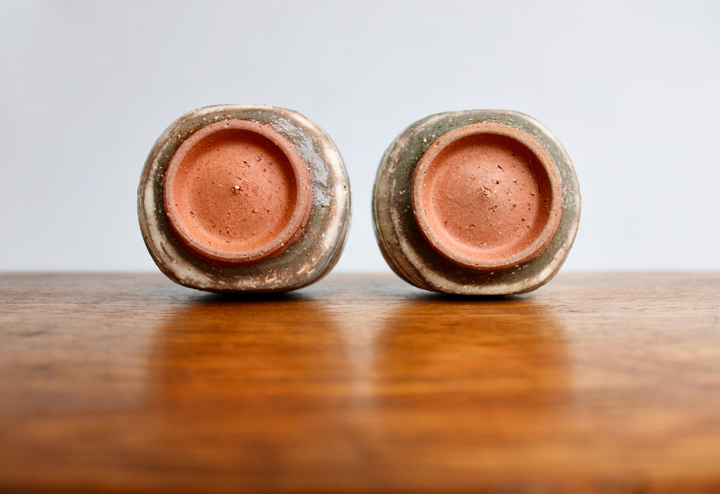 Pair of 4.5" tall Crane Weedpots, Handsome Kyo Kiyomizu yaki ware, Kyoto Japan Mishima style Flower Stamped Decor w/ Cranes, Handcrafted in Japan