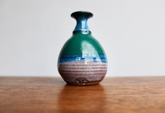 John Fulwood Weedpot Handcrafted Studio Pottery - Stoneware Weedpot w/ Lightly Textured Semi-Gloss Dark-Green & Lavender-Purple & Brilliant Blue, Kissimmee River Pottery