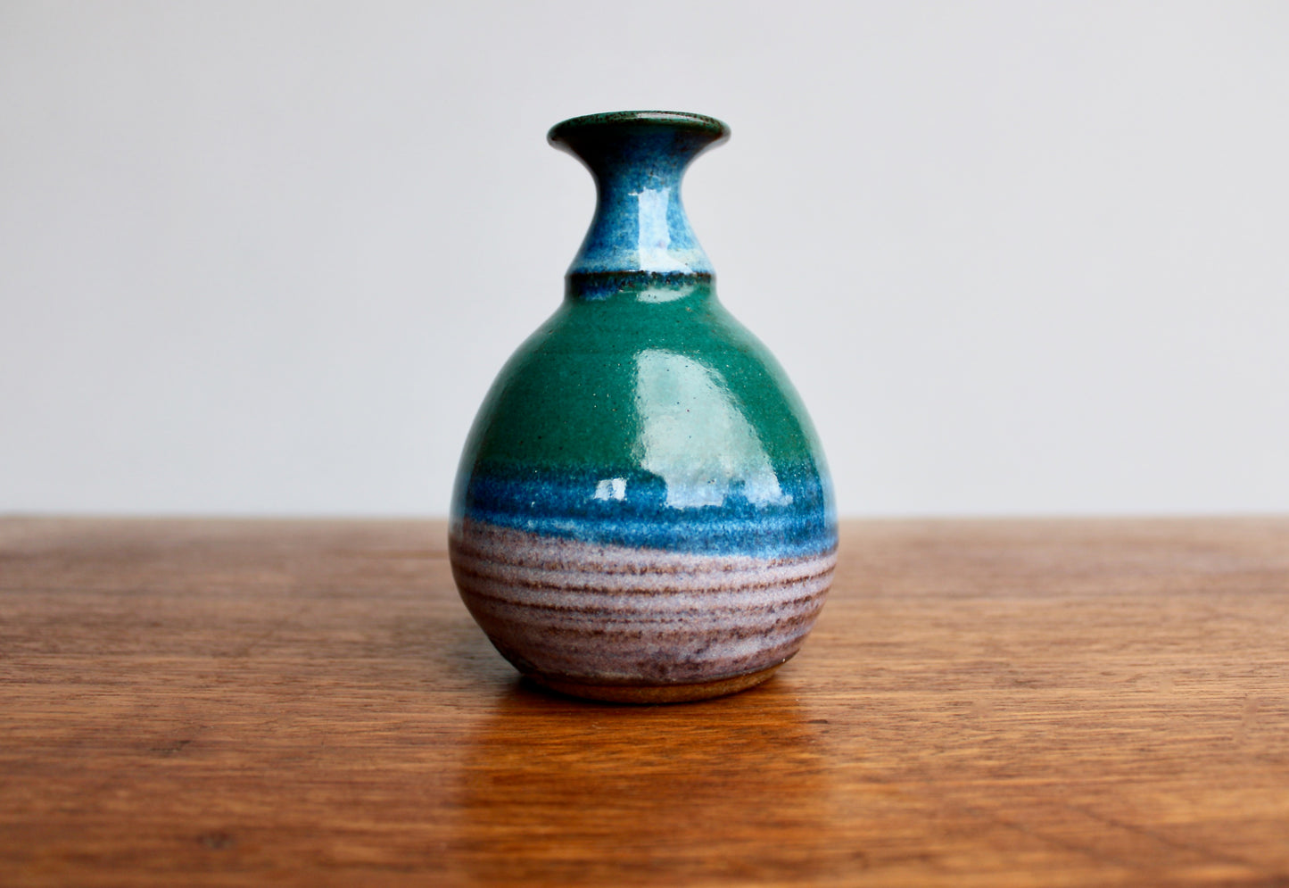 John Fulwood Weedpot Handcrafted Studio Pottery - Stoneware Weedpot w/ Lightly Textured Semi-Gloss Dark-Green & Lavender-Purple & Brilliant Blue, Kissimmee River Pottery