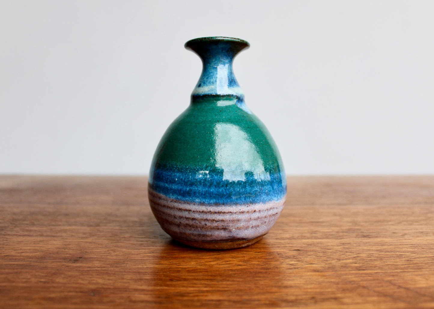 John Fulwood Weedpot Handcrafted Studio Pottery - Stoneware Weedpot w/ Lightly Textured Semi-Gloss Dark-Green & Lavender-Purple & Brilliant Blue, Kissimmee River Pottery