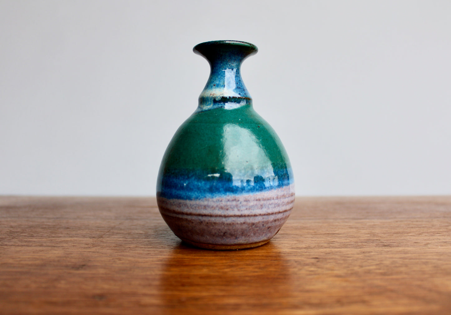 John Fulwood Weedpot Handcrafted Studio Pottery - Stoneware Weedpot w/ Lightly Textured Semi-Gloss Dark-Green & Lavender-Purple & Brilliant Blue, Kissimmee River Pottery
