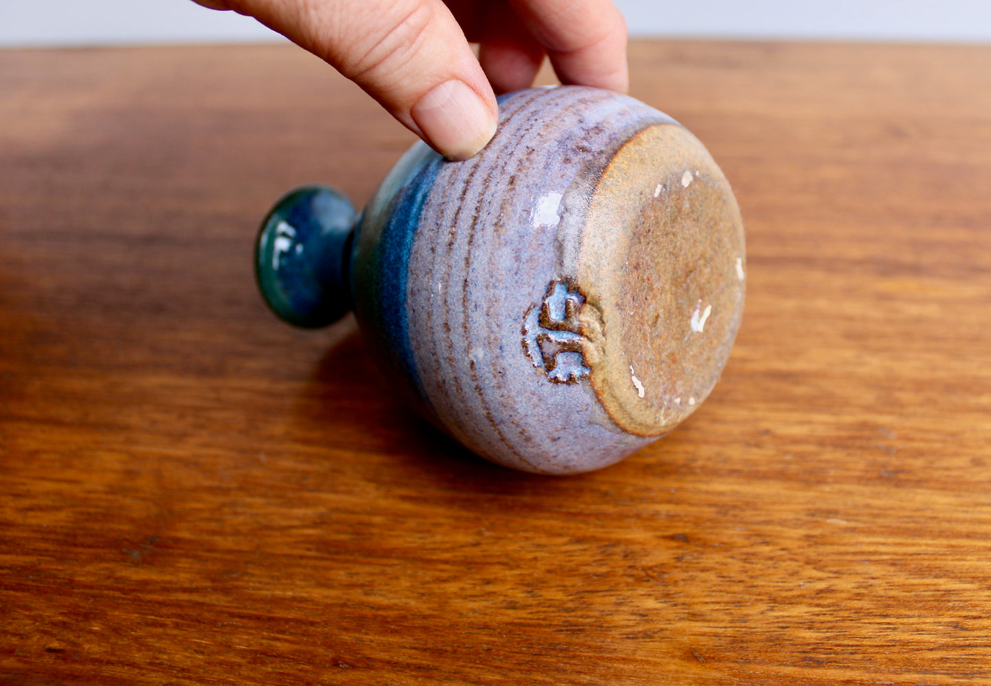 John Fulwood Weedpot Handcrafted Studio Pottery - Stoneware Weedpot w/ Lightly Textured Semi-Gloss Dark-Green & Lavender-Purple & Brilliant Blue, Kissimmee River Pottery