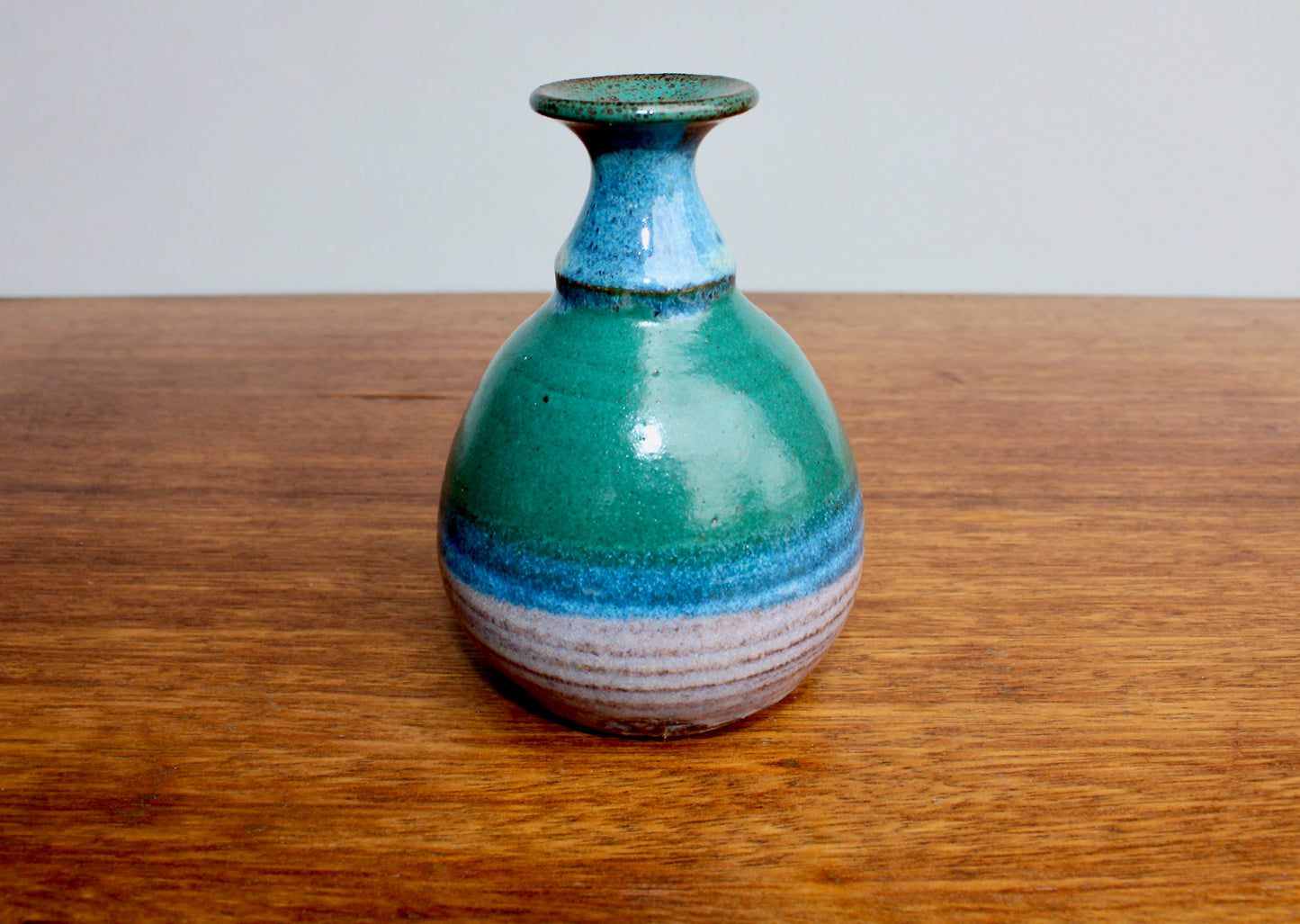 John Fulwood Weedpot Handcrafted Studio Pottery - Stoneware Weedpot w/ Lightly Textured Semi-Gloss Dark-Green & Lavender-Purple & Brilliant Blue, Kissimmee River Pottery