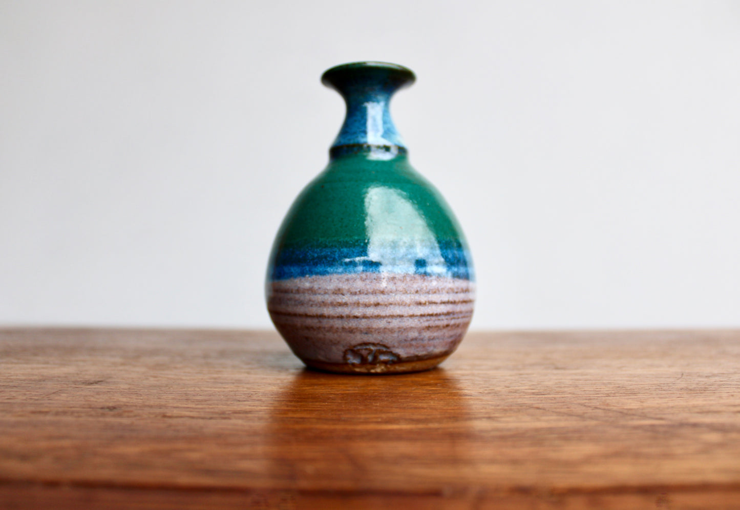 John Fulwood Weedpot Handcrafted Studio Pottery - Stoneware Weedpot w/ Lightly Textured Semi-Gloss Dark-Green & Lavender-Purple & Brilliant Blue, Kissimmee River Pottery