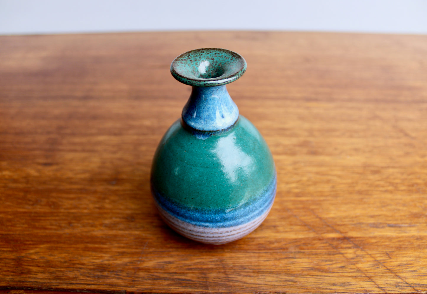 John Fulwood Weedpot Handcrafted Studio Pottery - Stoneware Weedpot w/ Lightly Textured Semi-Gloss Dark-Green & Lavender-Purple & Brilliant Blue, Kissimmee River Pottery