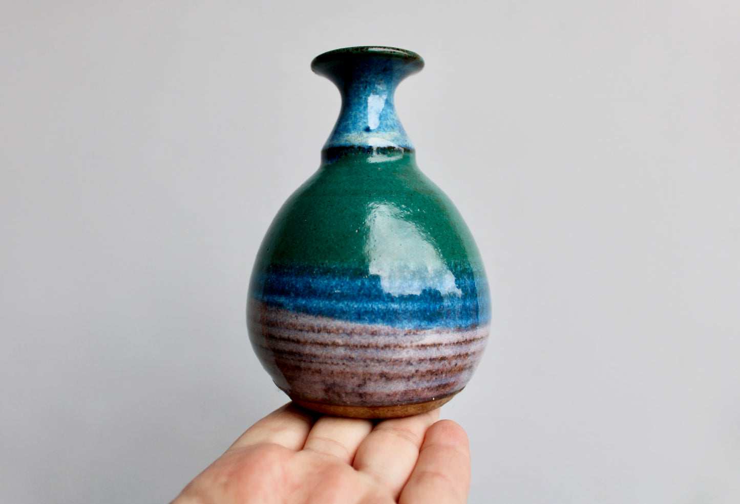 John Fulwood Weedpot Handcrafted Studio Pottery - Stoneware Weedpot w/ Lightly Textured Semi-Gloss Dark-Green & Lavender-Purple & Brilliant Blue, Kissimmee River Pottery