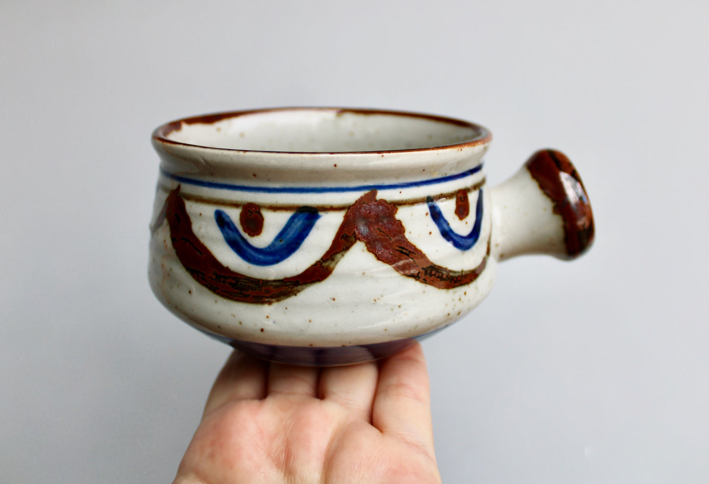 c1970s Takahashi Studio Pottery Side Handled Soup Bowl, Large 450ml Capacity, Sold Originally at Grumps Department Stores