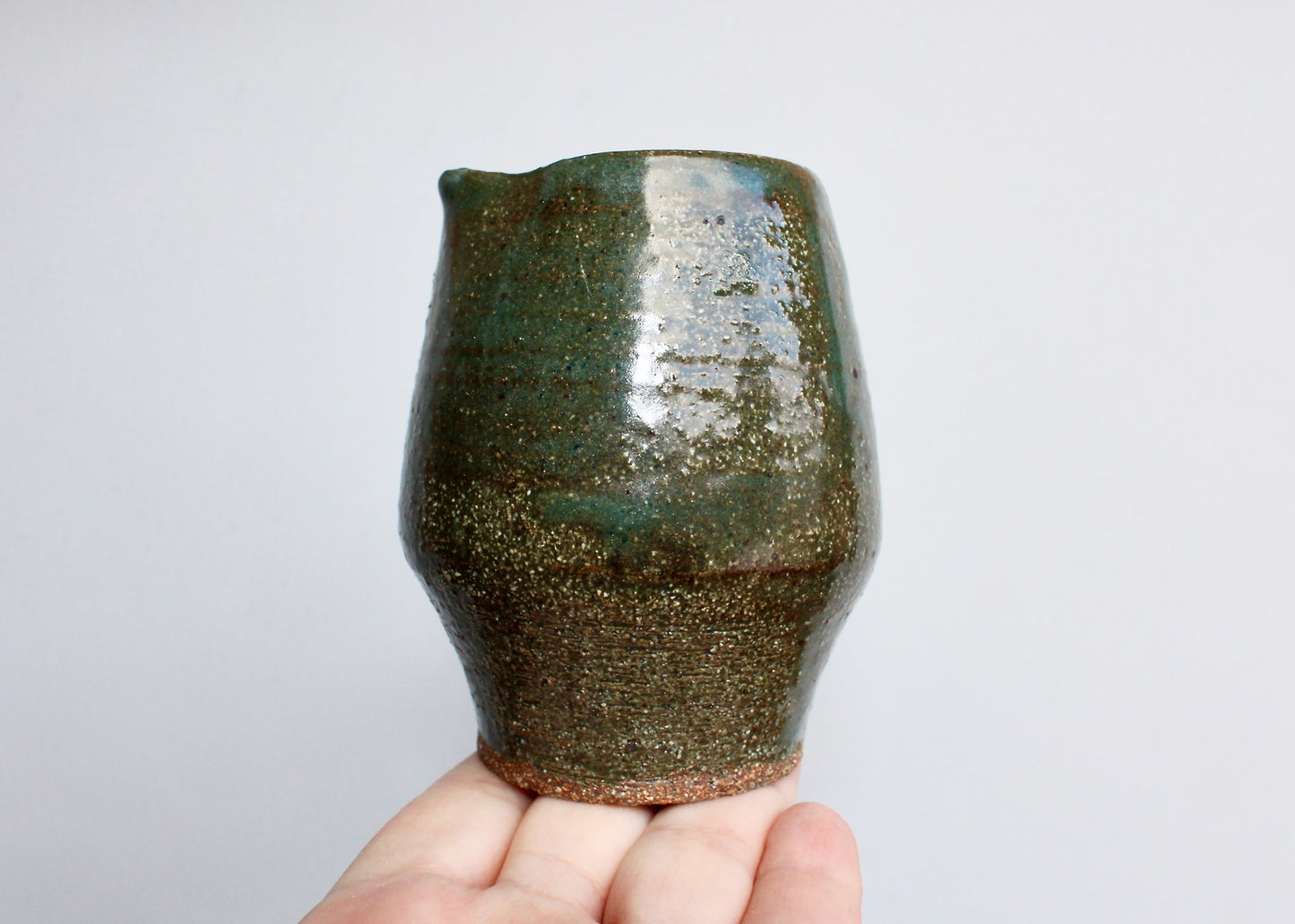 Modern Tea-Pourer Textured Glossy Moss-Green, Doubles as a Creamer, Handcrafted Studio Pottery