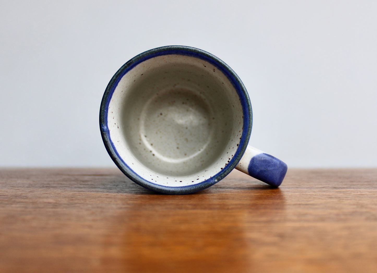 1970s Otagiri Owl Mug, Classic Indigo Line-Work Owl on Blue-Grey w/ Swiped Blue Handle - Sturdy Vitrified Stoneware