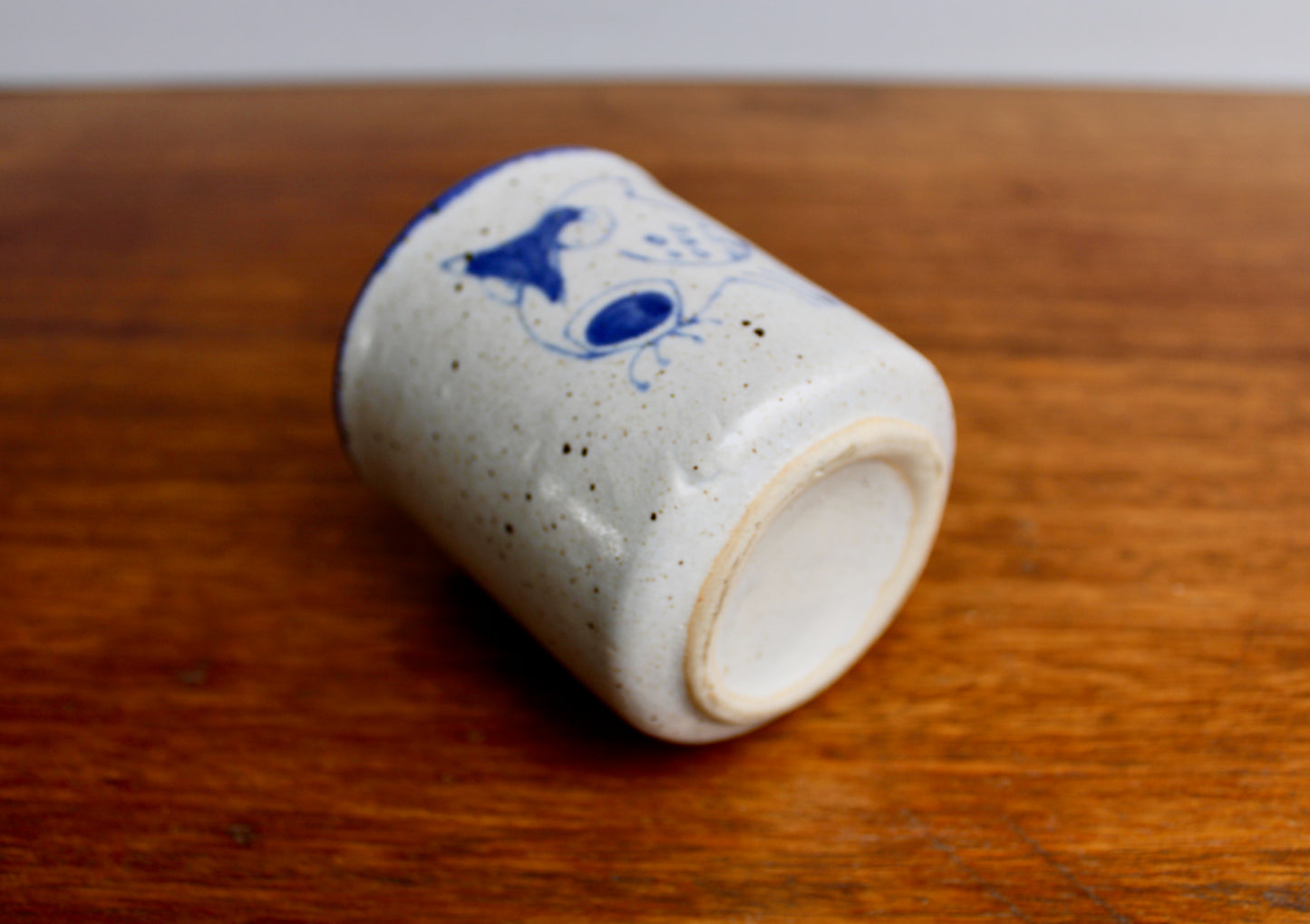 1970s Otagiri Owl Mug, Classic Indigo Line-Work Owl on Blue-Grey w/ Swiped Blue Handle - Sturdy Vitrified Stoneware