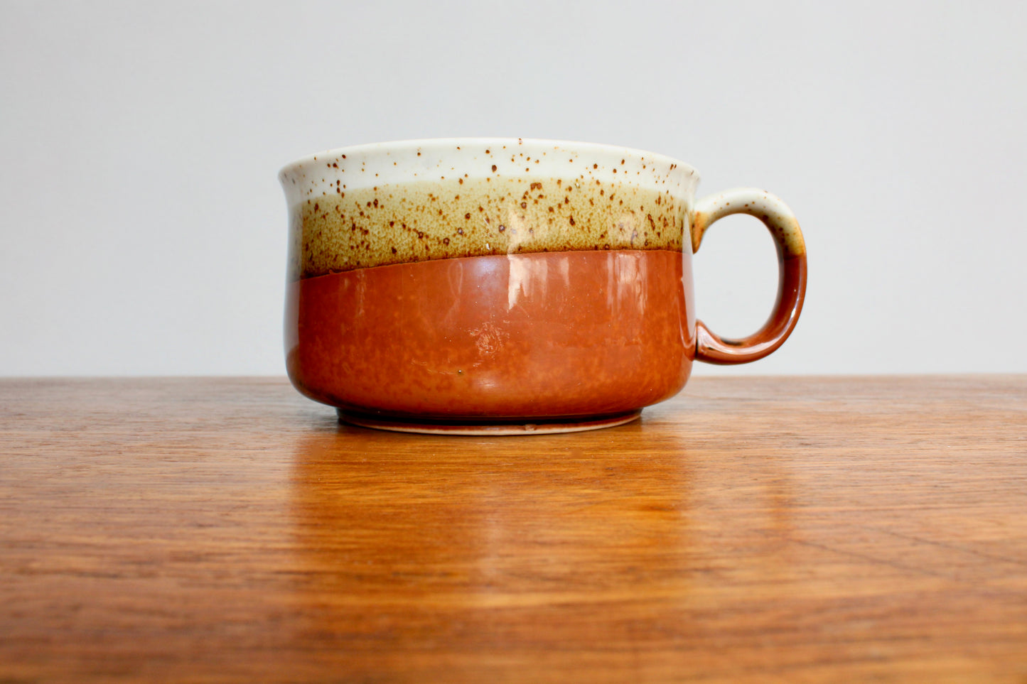 1970s Otagiri Soup Mug, Layered Glossy Glazes of Speckled Grey, Rusty Red, & Olive-ish Green - Shōwa Period Japan