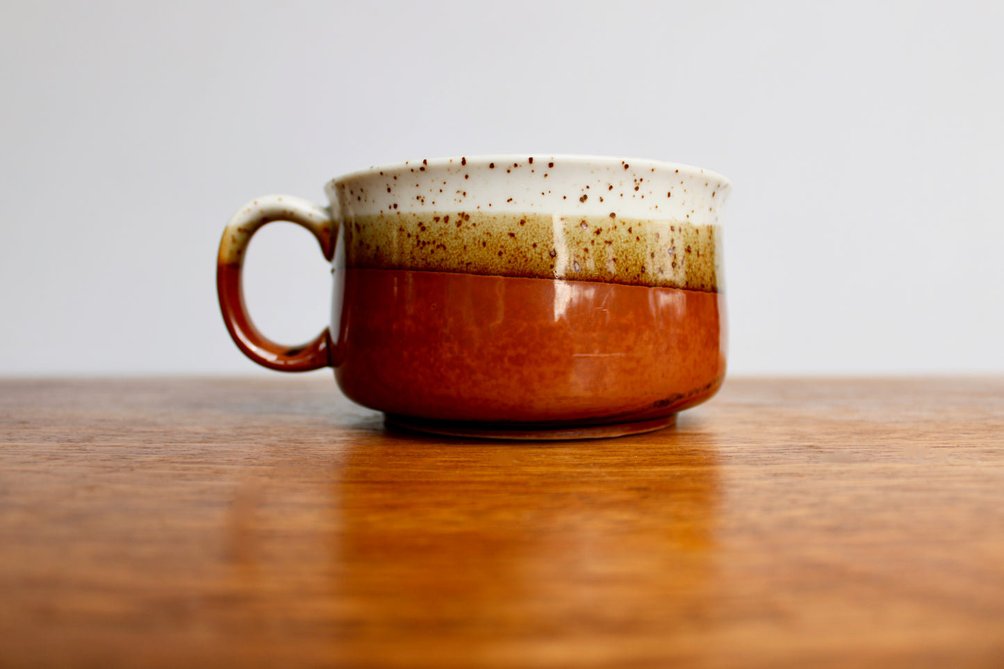 1970s Otagiri Soup Mug, Layered Glossy Glazes of Speckled Grey, Rusty Red, & Olive-ish Green - Shōwa Period Japan