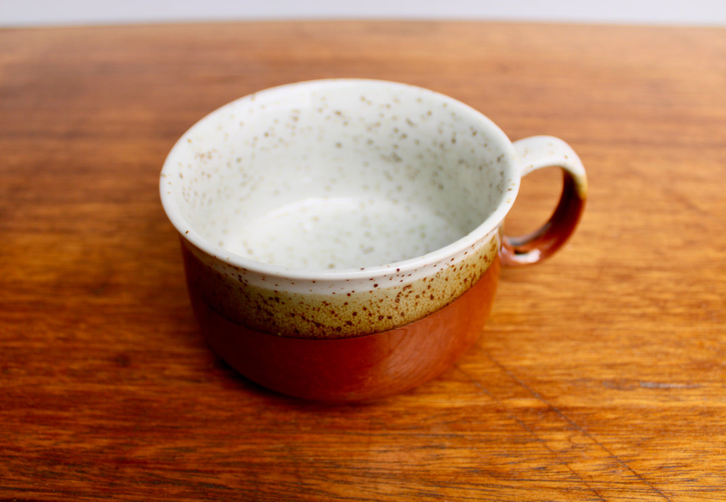 1970s Otagiri Soup Mug, Layered Glossy Glazes of Speckled Grey, Rusty Red, & Olive-ish Green - Shōwa Period Japan