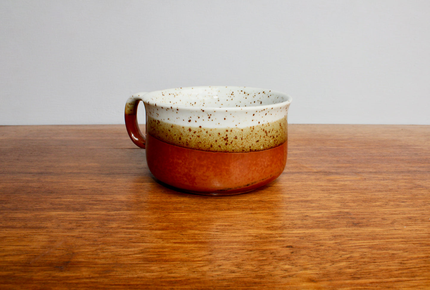1970s Otagiri Soup Mug, Layered Glossy Glazes of Speckled Grey, Rusty Red, & Olive-ish Green - Shōwa Period Japan