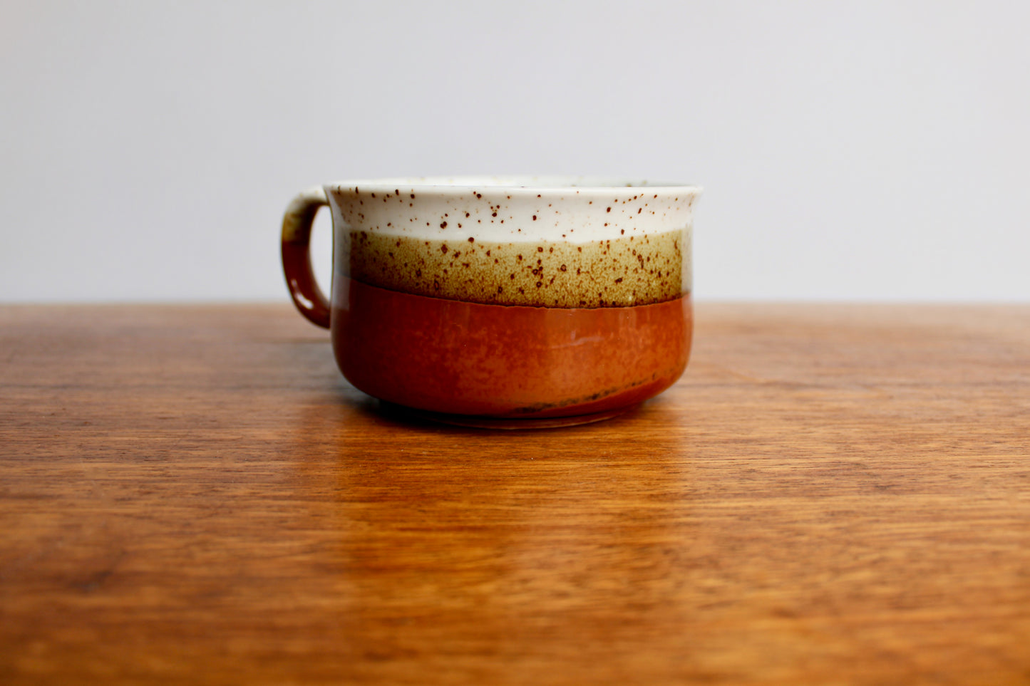 1970s Otagiri Soup Mug, Layered Glossy Glazes of Speckled Grey, Rusty Red, & Olive-ish Green - Shōwa Period Japan