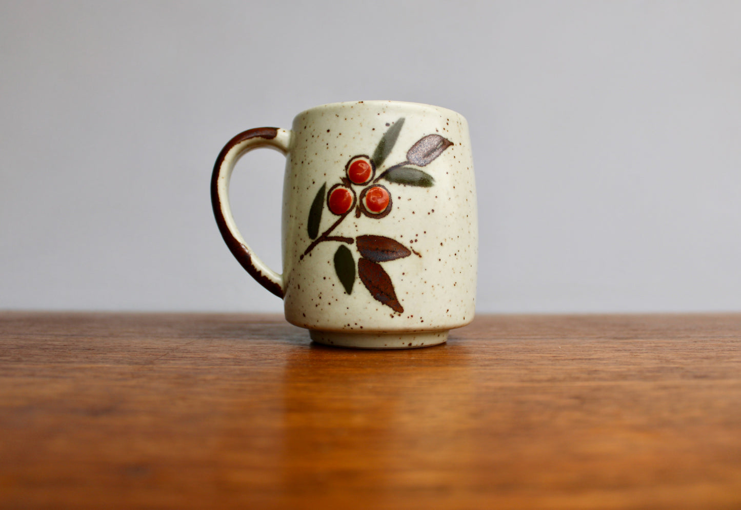 Otagiri Mid Century Japanese OMC Bittersweet Vellum Glazed Stoneware Mug, Orange & Yellow Berries w/ Dark Verdant Leaves in Relief - A Textural Wonderland of a Mug