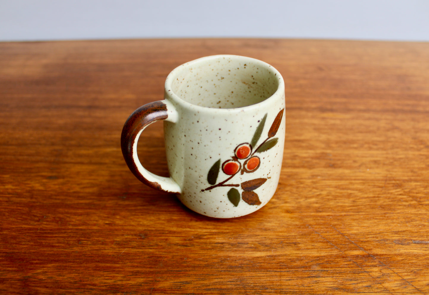 Otagiri Mid Century Japanese OMC Bittersweet Vellum Glazed Stoneware Mug, Orange & Yellow Berries w/ Dark Verdant Leaves in Relief - A Textural Wonderland of a Mug