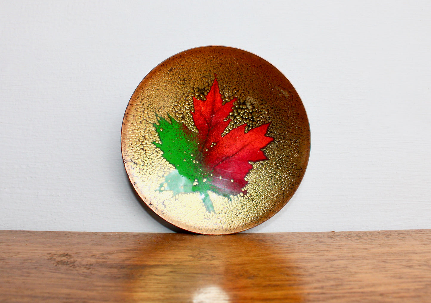 3" Jules Pierre Canadian Enamelware Artist - Petite Maple Leaf Form - Vintage Porcelain Enameled Copper