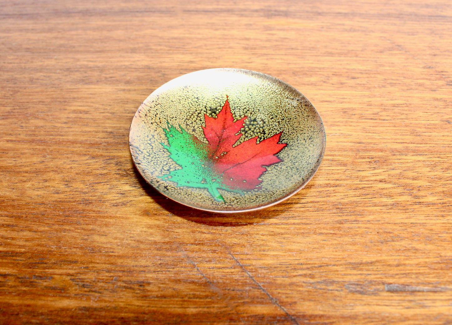 3" Jules Pierre Canadian Enamelware Artist - Petite Maple Leaf Form - Vintage Porcelain Enameled Copper